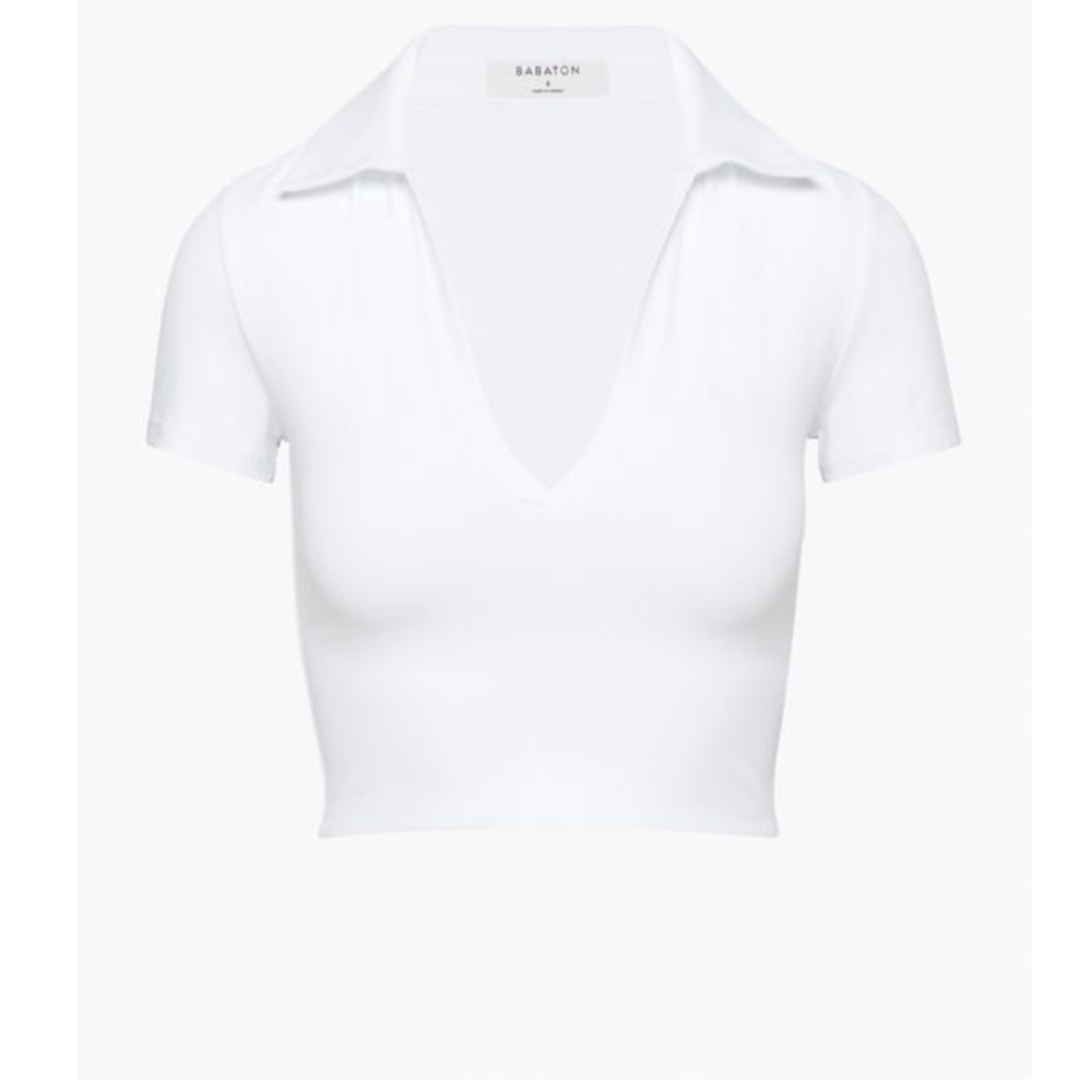 Aritzia Babaton Short Sleeve Contour Polo White